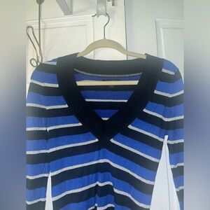 Blue & Black Striped Long Sleeve Blouse
